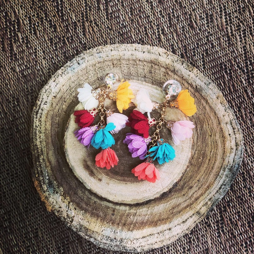 Cute fabric multicolor flower earrings